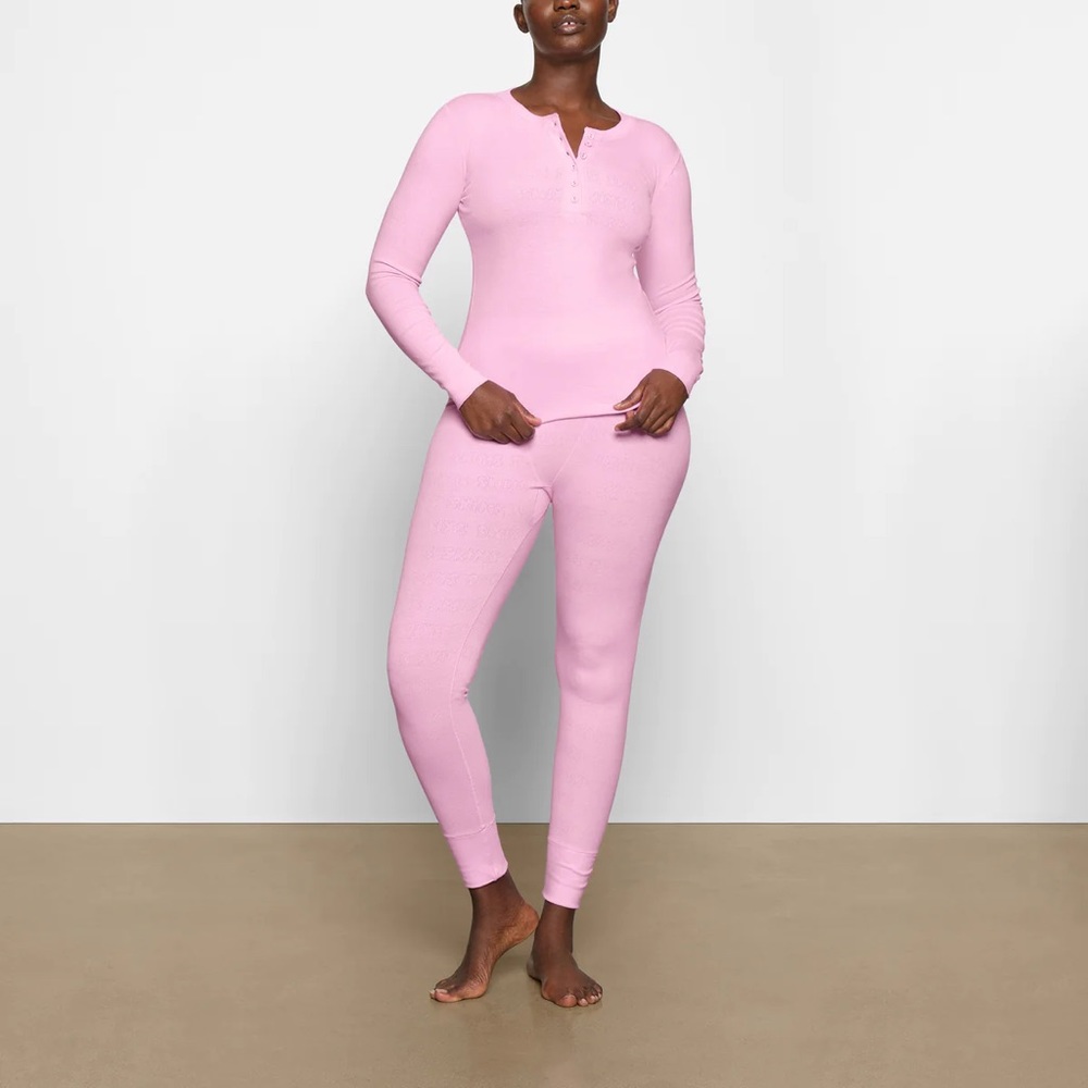 Skims Logo Pointelle Set In Bubble Gum Size M